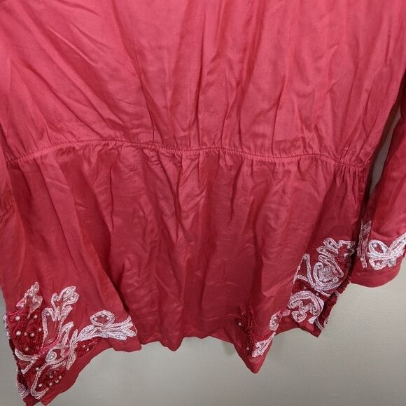 Soft Surroundings Floral Crush Coral Tunic Embroidered Beaded Blouse Small - Picture 8 of 12